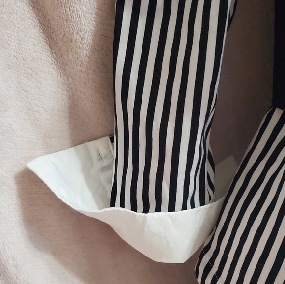 Like NEW New York & Co Striped Button Down Shirt w/ Black Corset Overlay Sz S - Picture 5 of 14